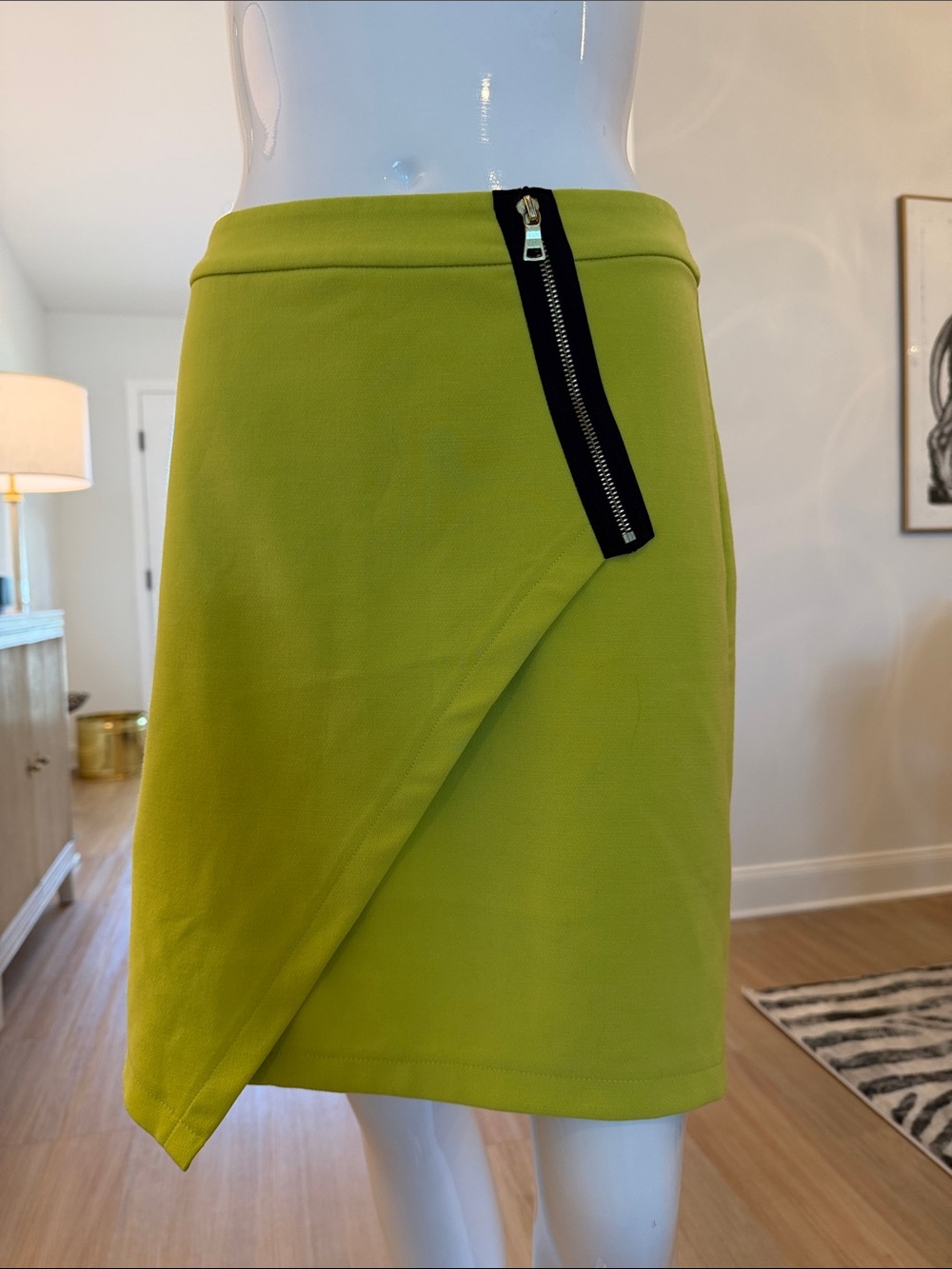Lime Green Asymmetric Zip Skirt